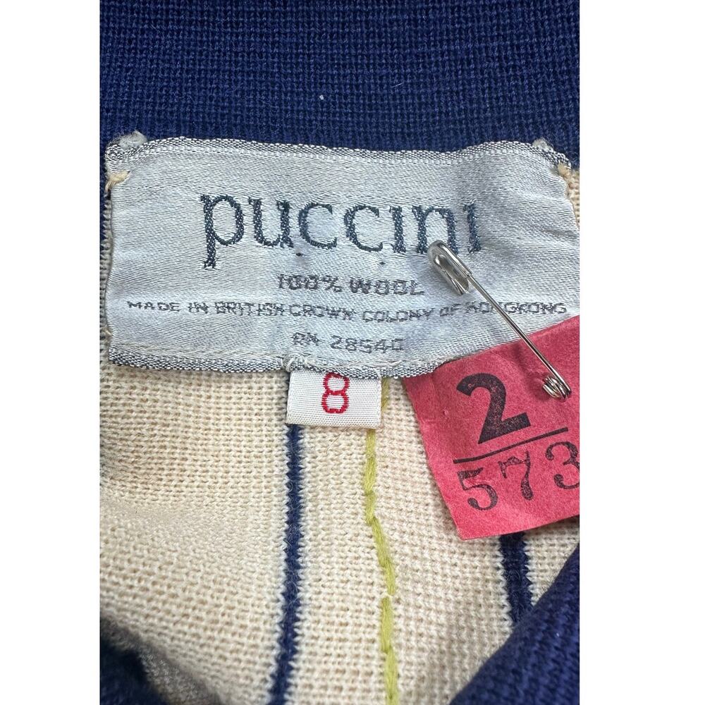 Vintage 60s Puccini Wool Embroidered Floral Stripe Cardigan Mod Preppy Size 8 - Picture 8 of 9